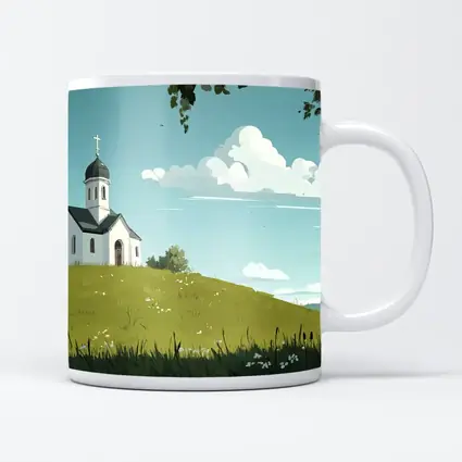 White Chapel On Green Hill Illustration