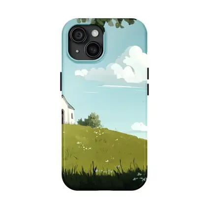 White Chapel On Green Hill Illustration