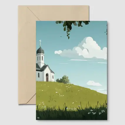 White Chapel On Green Hill Illustration