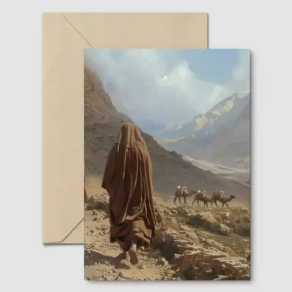 Desert Travelers Walking Through Rocky Mountain Valley