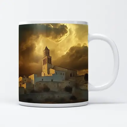 Ancient Church Tower Under Dramatic Golden Sky