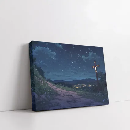 Jesus Cross Anime Night Sky Hill
