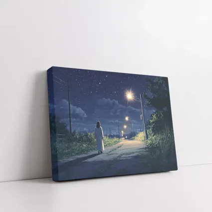 Anime Girl Walking Starry Night Road