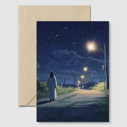 Anime Girl Walking Starry Night Road