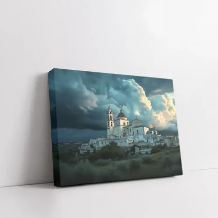 Italian Hill Town Church Storm Clouds