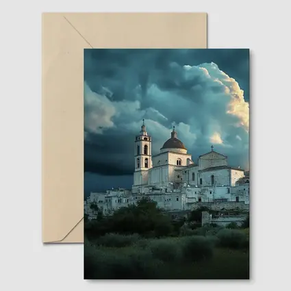 Italian Hill Town Church Storm Clouds