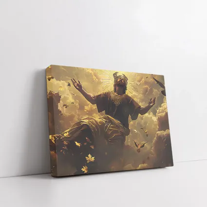 Jesus Christ Ascending Golden Heavenly Clouds