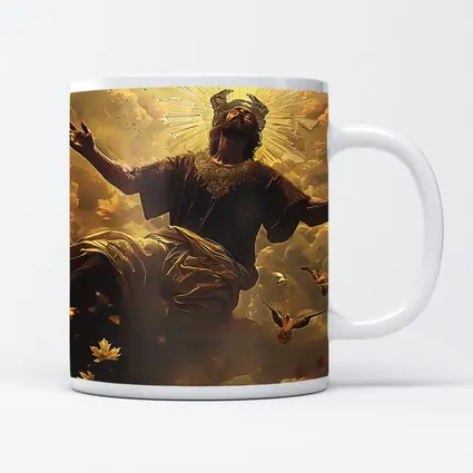 Jesus Christ Ascending Golden Heavenly Clouds