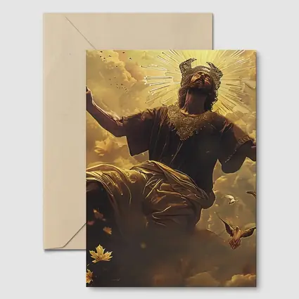 Jesus Christ Ascending Golden Heavenly Clouds