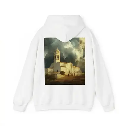 White Mediterranean Church Dramatic Storm Clouds
