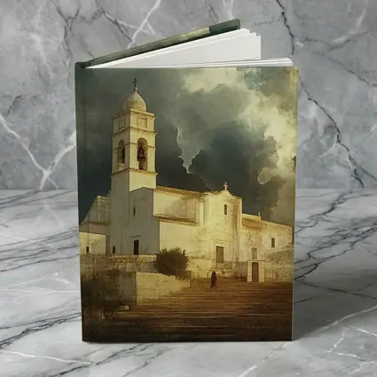 White Mediterranean Church Dramatic Storm Clouds