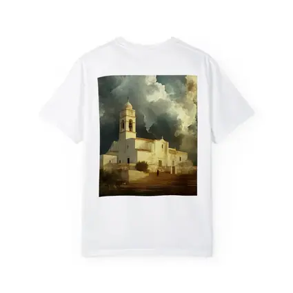 White Mediterranean Church Dramatic Storm Clouds