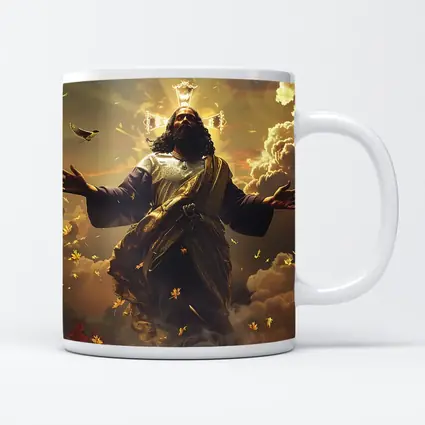 Jesus Christ Rising Above Clouds With Birds