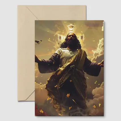 Jesus Christ Rising Above Clouds With Birds