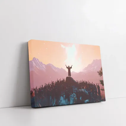 Jesus Preaching To Crowd Mountain Sunset