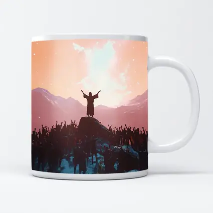 Jesus Preaching To Crowd Mountain Sunset
