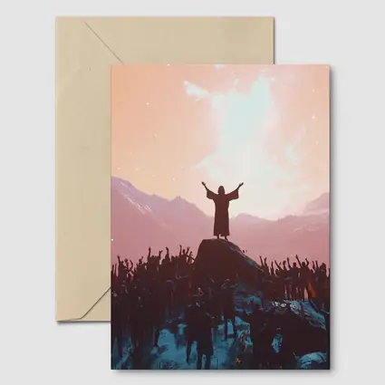 Jesus Preaching To Crowd Mountain Sunset