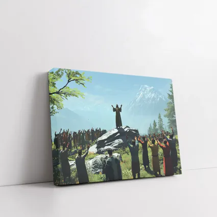 Jesus Preaching to Crowd Mountain Landscape