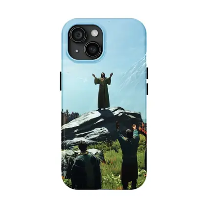 Jesus Preaching to Crowd Mountain Landscape