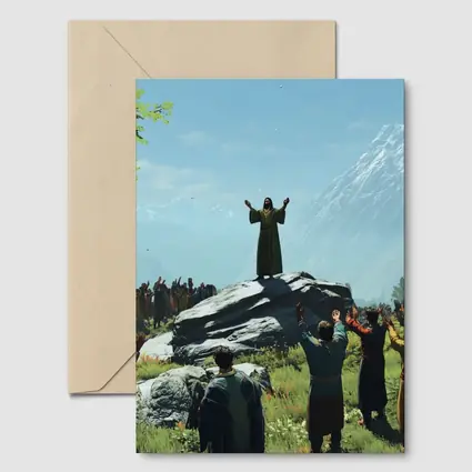 Jesus Preaching to Crowd Mountain Landscape