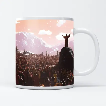 Jesus Preaching to Crowd Mountain Landscape