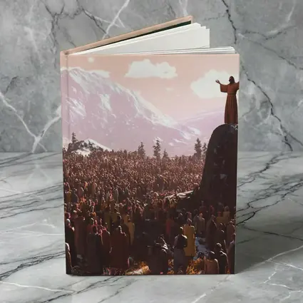 Jesus Preaching to Crowd Mountain Landscape
