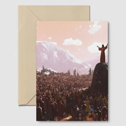 Jesus Preaching to Crowd Mountain Landscape