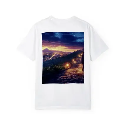 Jesus Walking Cobblestone Path Over Glowing City