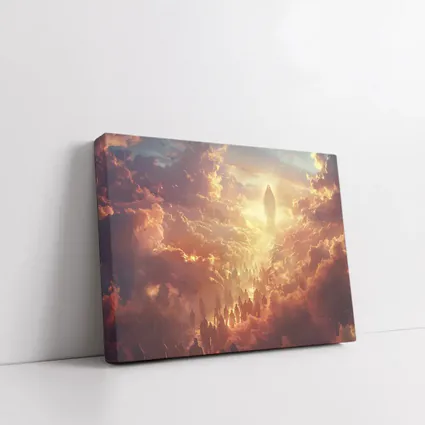 Jesus Christ Ascending Through Golden Heavenly Clouds