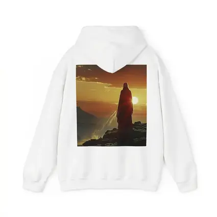 Jesus Standing on Rocky Cliff at Sunset