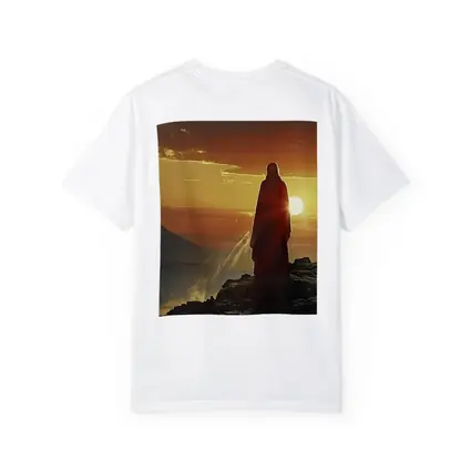 Jesus Standing on Rocky Cliff at Sunset