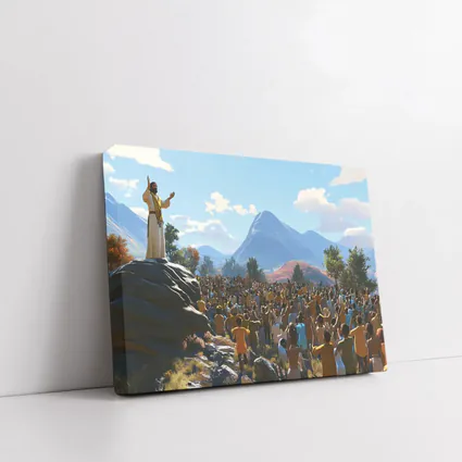 Jesus Preaching to Large Crowd Mountains