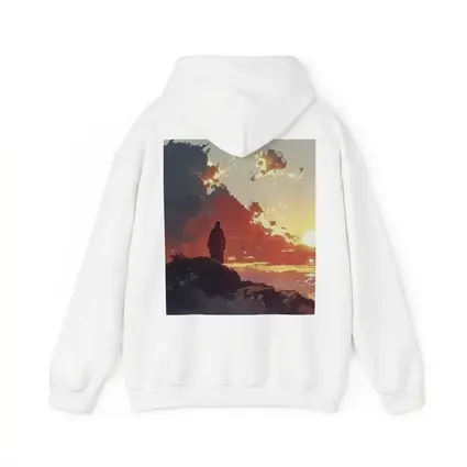 Lone Figure Standing on Rocky Sunset Cliff