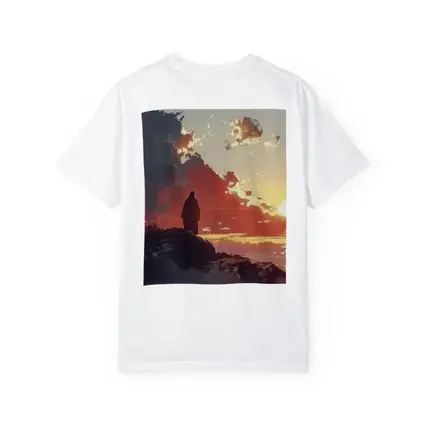 Lone Figure Standing on Rocky Sunset Cliff