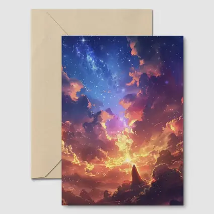 Anime Fantasy Sky Lone Figure Glowing Clouds