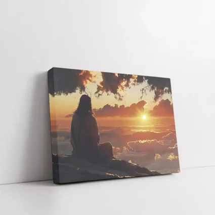 Jesus Sitting Above Clouds Golden Sunset