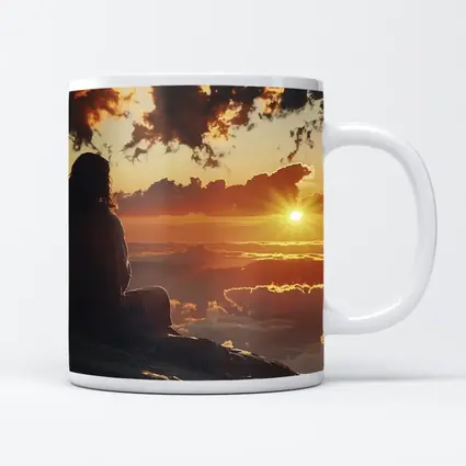 Jesus Sitting Above Clouds Golden Sunset