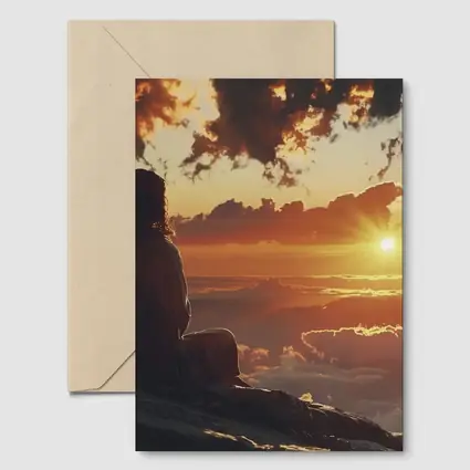 Jesus Sitting Above Clouds Golden Sunset