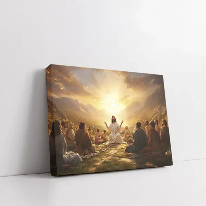Jesus Teaching Disciples Golden Sunrise Mountains