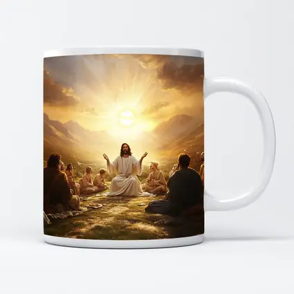 Jesus Teaching Disciples Golden Sunrise Mountains