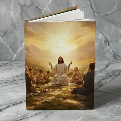 Jesus Teaching Disciples Golden Sunrise Mountains