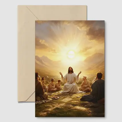 Jesus Teaching Disciples Golden Sunrise Mountains