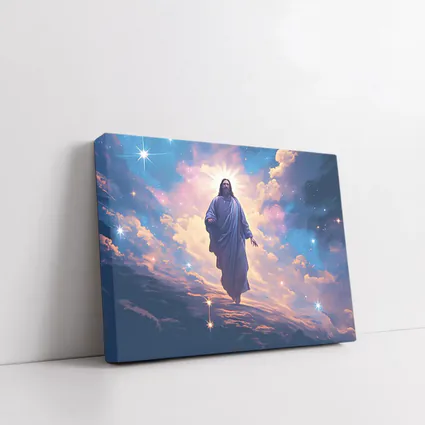 Jesus Christ Ascending Through Glowing Heavenly Clouds