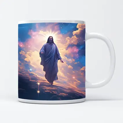 Jesus Christ Ascending Through Glowing Heavenly Clouds