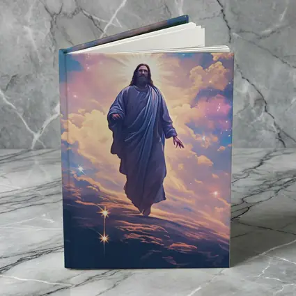 Jesus Christ Ascending Through Glowing Heavenly Clouds