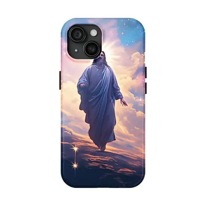 Jesus Christ Ascending Through Glowing Heavenly Clouds