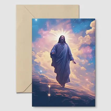 Jesus Christ Ascending Through Glowing Heavenly Clouds
