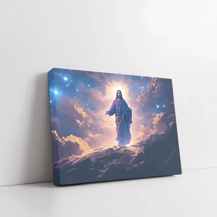 Jesus Christ Glowing Above Starry Night Clouds