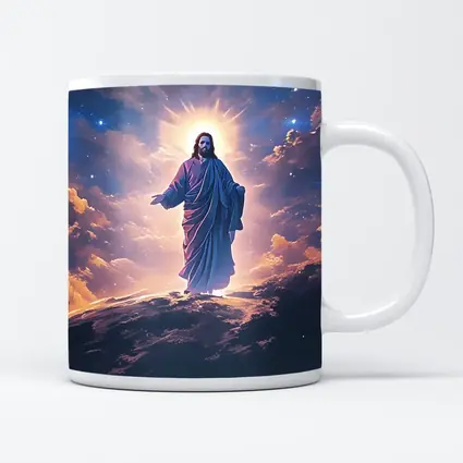Jesus Christ Glowing Above Starry Night Clouds