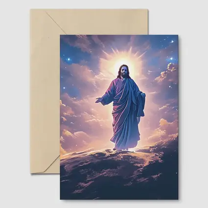 Jesus Christ Glowing Above Starry Night Clouds